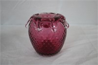 Cranberry glass Hand Blown apple shape candle