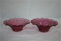 Pair of Cranberry ruffled edge fruit dishes 5.5"
