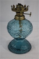Blue glass oil lamp base 6.5"