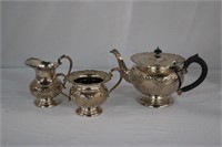 Silver plate teapot cream and sugar set