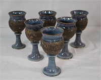 Set of six 7" pottery goblets by Anne Young