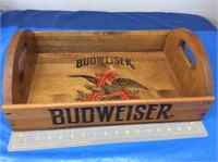 Wood Budweiser serving tray filled with