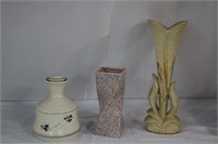 Pottery, cruet, and vases 13" and 7"