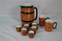 Barrel shape pitcher 8"H, 2 - 3" mugs and