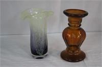 Two glass vases 8.25"H