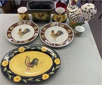 Lot of Rooster Plates and Decor
