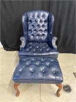 Vintage Wingback Leather Parlor Chair and Stool