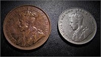 Gros sou de 1920 et 5 cents de 1935