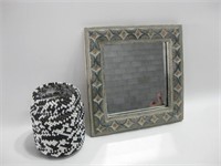 5.5" x 5.5" Mirror & Bead And Leather Covered Jar