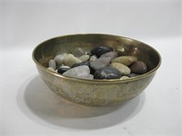 7" Diameter Brass Bowl & Rocks For Incense