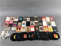 Music Media Lot w/ 8 Track, 45 Records & Cassettes