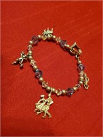 Sterling Silver Charm Bracelet with Blue Beads