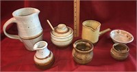 Assortment of Stoneware pitchers, honey dish, &
