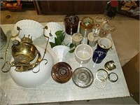 Stoneware, glass planters, glass lantern