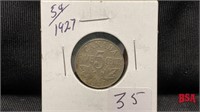 1927 5 cent Canadian coin