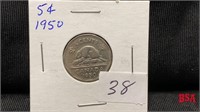1950 5 cent Canadian coin