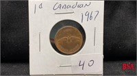 1967 1 cent Canadian coin