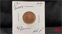 2004 1 cent  coin, UNC, no "P"