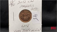 2012 1 cent coin, BU, magnetic!!