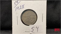 1928 5 cent Canadian coin