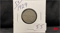 1929 5 cent Canadian coin