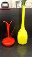 Red Glass Vase & Yellow Vase
