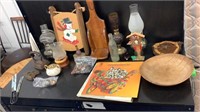 Oil Lamps, Sled, Records, Wood Bowl, Etc