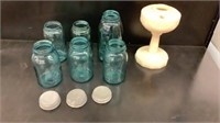 Glass Oil Lamp Missing Parts, (6) Ball Jars (3)