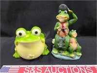 CERAMIC FROG BANK & POLY STATUE