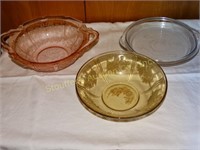 3 Depression glass serving dishes - pie plate