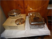 Kromex lazy susan, server, glass serving bowl,