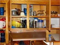 Contents of 3 cabinets- plastic ware, glassware,