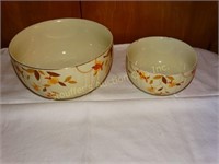 2 Hall's Autum Leaf Jewel tea bowls 9" & 6" (has
