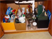Cleaning supplies, jars, etc. contents of cabinet