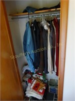 Coat Closet contents -coats, linens, Christmas