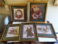 5 Home Interior framed Santa prints in orig.