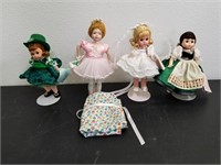 211- 3 Madame Alexander Dolls & 1 Porcelain Doll