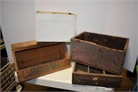 4 Antique Wooden Boxes 2 Are Advertising