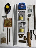 Miscellaneous Lot-Chaulk Line, Padlocks, and more