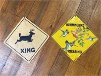 Deer crossing plastic sign, Hummingbird Crossing