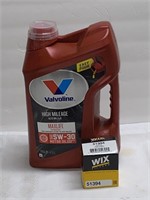 Valvoline 5w-30 gallon of motor oil and Wix