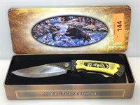 Wild life collection knife w/metal tin, (handle