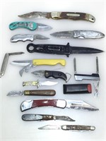 Assorted pocket knives and more, approx largest