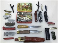 Assorted pocket knives and more, approx 12 inches