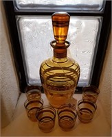 211- Beautiful Art Glass Decanter And 6 Cups
