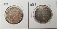 1886 & 1887 Morgan Silver Dollars