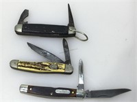 3 vintage pocket knives, approx 6 inches largest
