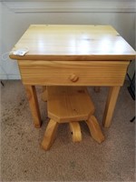 211- Sold Pine End Table And Turtle Stool