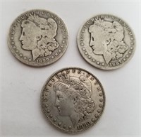 1880, 1887-O & 1899-O Morgan Silver Dollars