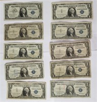 10 Blue Seal $1 Silver Certificates